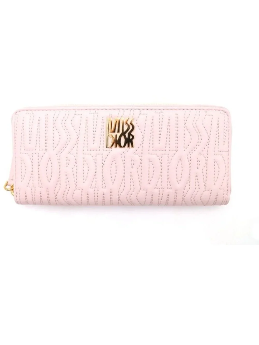 Dior Miss Logo Plate Leather Zip Around Wallet Pink